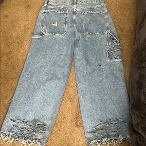 Zara Blue Wide Leg Jeans with Distressing